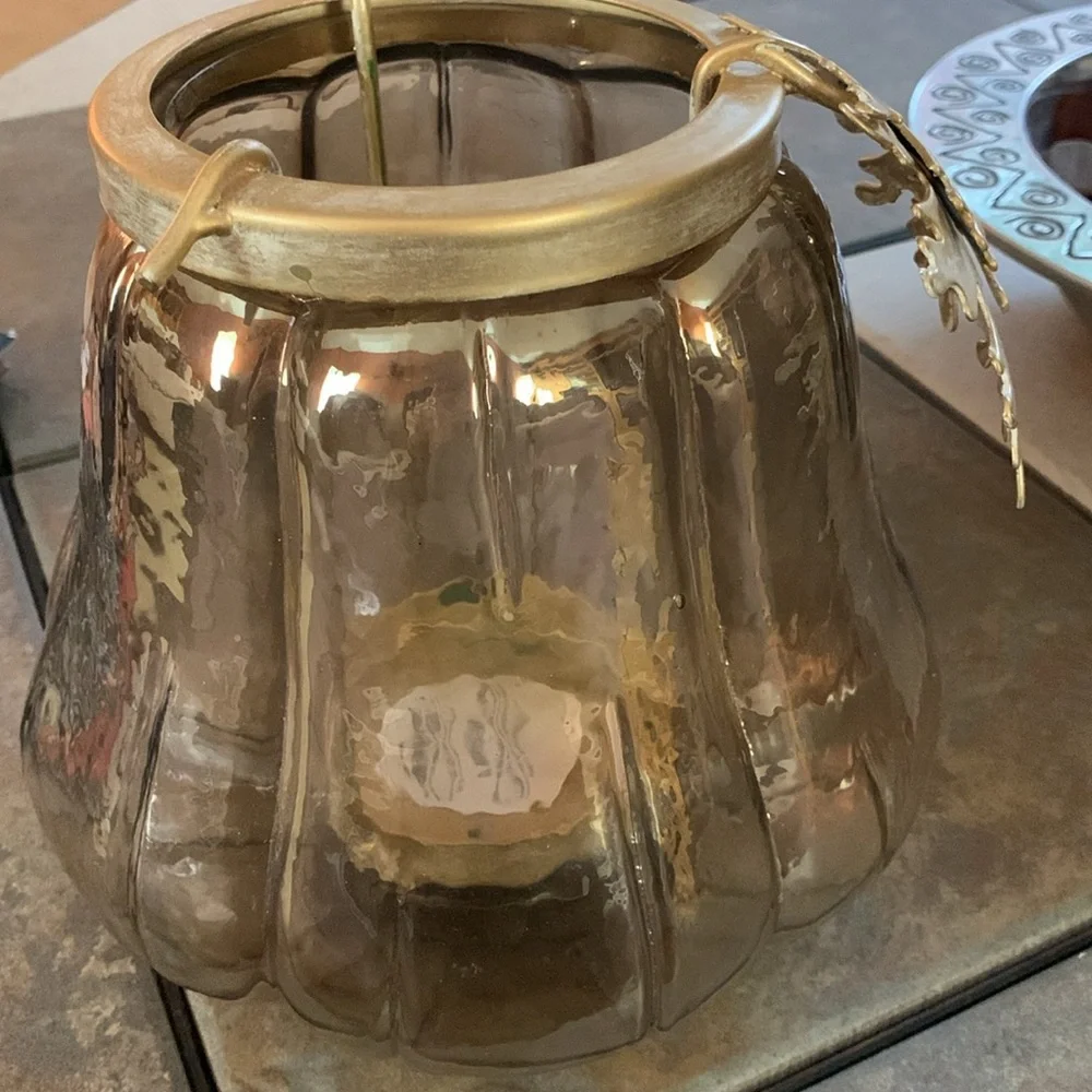 PIER 1. Glass Pumpkin With Removable Metal Pillar Candle‎ Holder.